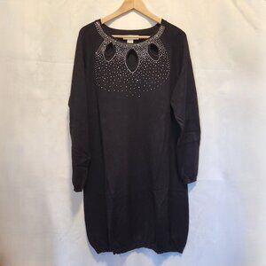Melrose Chic Sweater Dress Women's 2X Knee Length Tunic Embellished Keyhole Neck